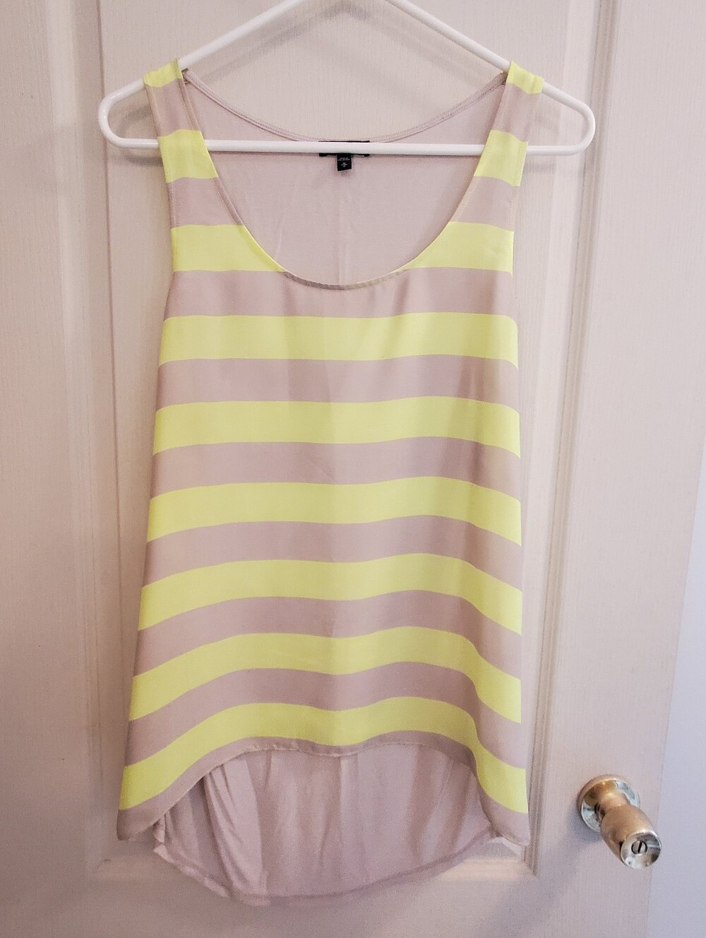 Express Neon Yellow and Beige Striped Tank Top